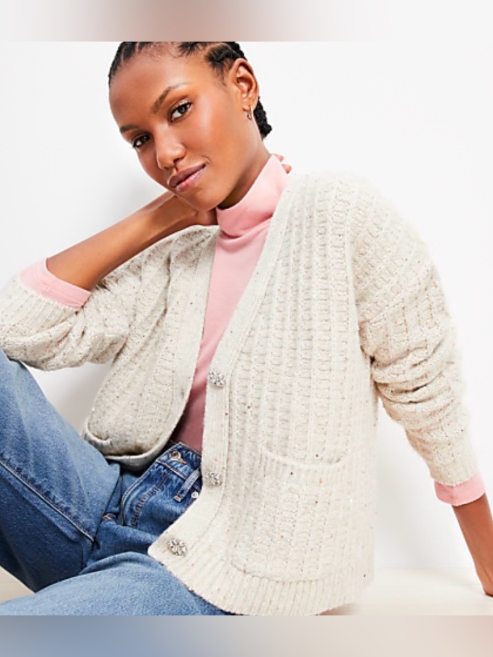 New Loft Vintage Style Brown Gold Knit Wool XS Retro Winter Y2K Cardigan Sweater